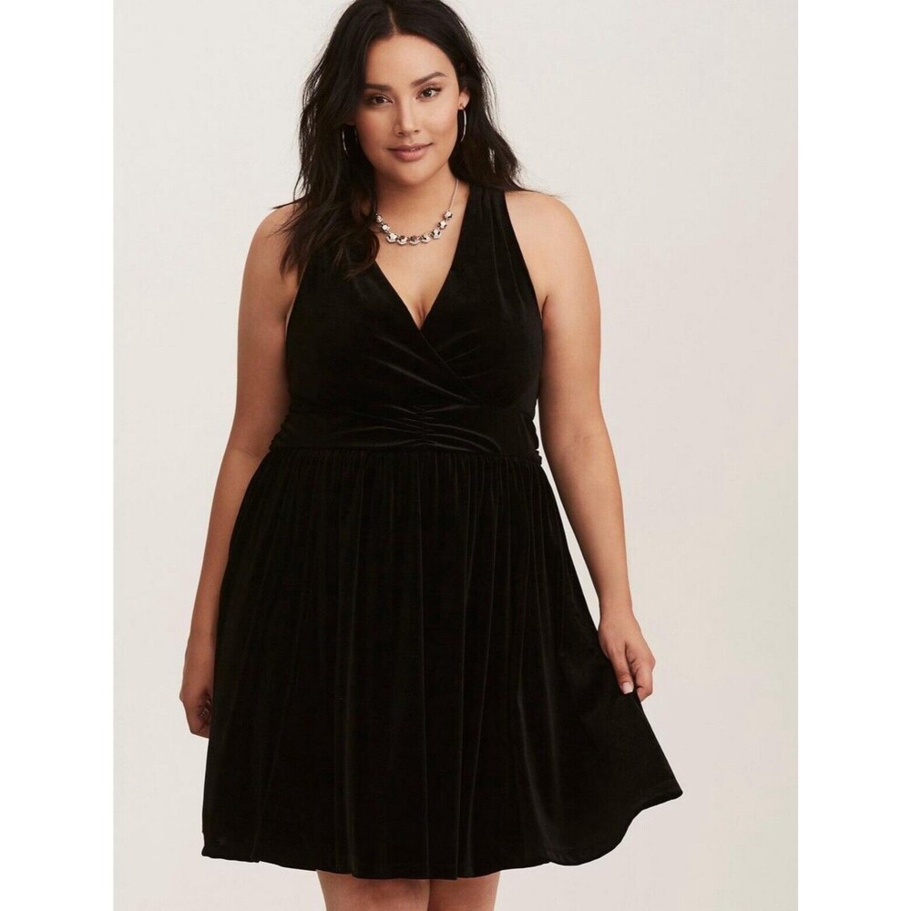 Torrid Black Velvet Surplice Full Skirt Tank Dress Size 28 NWT!!!